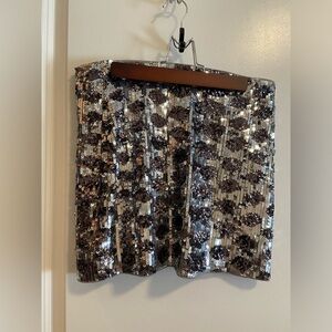 Express Silver Sequin Mini Skirt